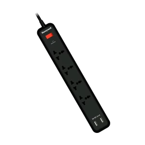 Honeywell 3 Pin 4 Port With 2 USB Port Black Power Strip #HC000014/SRG/2M/BLK/4/2U/UK