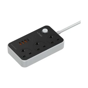 Ldnio 2 Pin 3 Port Black Power Strip #SC3412, (1 x Type C USB PD, 3 x USB)
