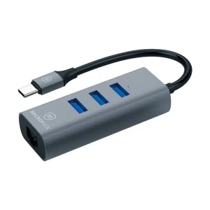 Micropack Type-C Male to Tri USB & LAN Female Grey Converter # MDC-3AE