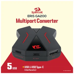 Redragon ERIS GA200 3 Port USB With Dual Type-C Black HUB (Xbox One/PS4/Switch/PS3)