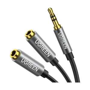 Ugreen 10532 3.5mm Male to Dual 3.5mm Female, 0.2 Meter, Black Stereo Splitter Cable #10532
