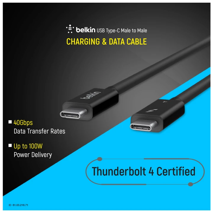 Belkin USB Type-C Male to Male, 1 Meter, Black Charging & Data Cable (Thunderbolt 4) #INZ003bt1MBK