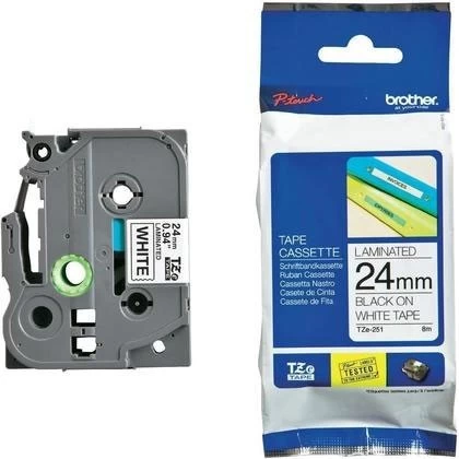 Brother Tze-251(24mm x 8mm) Black on White Tape Cartridge for PT-P900W