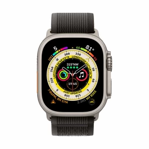 Apple Watch Ultra 49mm (GPS+Cellular) Titanium Case with Black/Gray Trail Loop Medium Large Band #MQF53LL/A, MQF53ZP/A
