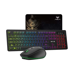 Aula AC208 RGB Backlit Black Wireless Gaming Keyboard, Mouse & Mouse Pad Combo