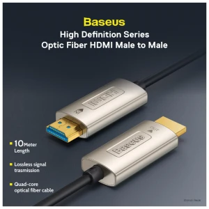 Baseus High Definition Series Optic Fiber HDMI Male to Male, 10 Meter, Black HDMI Cable #WKGQ050101 (4K)