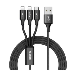 Baseus Rapid Series 3-in-1 USB Male to Micro USB & Dual Lightning, 1.2 Meter, Black Charging & Data Cable #CAMLL-SU01