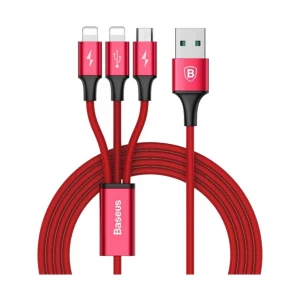 Baseus Rapid Series 3-in-1 USB Male to Micro USB & Dual Lightning, 1.2 Meter, Red Charging & Data Cable #CAMLL-SU09