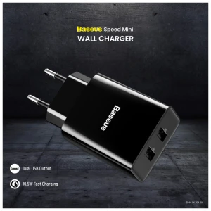 Baseus Speed Mini Dual USB 10.5W EU Black Wall Charger #CCFS-R01