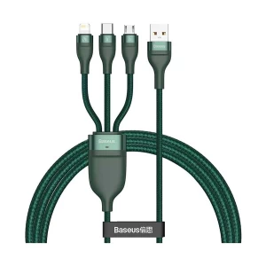 Baseus USB Male to Micro USB, Lightning & Type-C Male, 1.2 Meter, Green Charging & Data Cable #CA1T3-06
