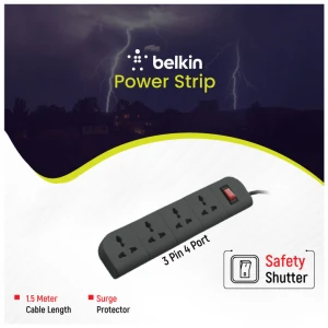 Belkin 3 Pin 4 Port Grey Power Strip # F9E400zb1.5MGRY