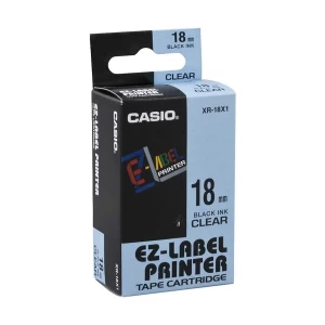 Casio XR-18X1-W-DJ (18mm X 8M) Black on Clear Tape Cartridge #G11