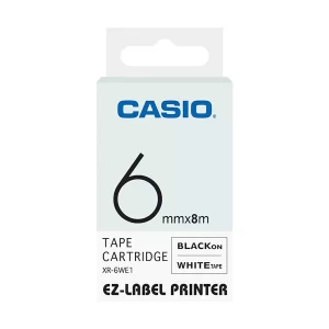 Casio XR-6WE1 (6mm X 8M) Black on White Tape Cartridge #CG83