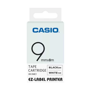 Casio XR-9WE-S-DJ/XR-9WE1-W-DJ (9mm X 8M) Black on White Tape Cartridge #G14