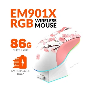 Dareu EM901X Dual Mode Wireless Sakura Pink Gaming Mouse with Dock