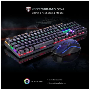 Motospeed CK666 Backlight Wired Mechanical Black Gaming Keyboard & Mouse Combo