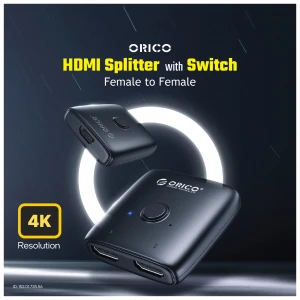 ORICO HDMI Female to Female Black Splitter bi-directional 4K@60Hz With Switch # 2 in 1 out, HS2-A1-BK-EP