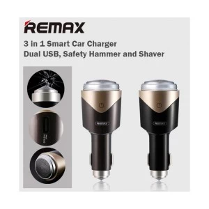 REMAX RT-SP01 3 in 1 Coffee Gold Smart Car Charger, Safety Hammer & Shaver