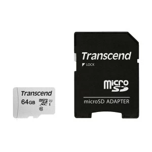 Transcend 64GB Micro SD UHS-I U1 Memory Card with Adapter #TS64GUSD300S-A