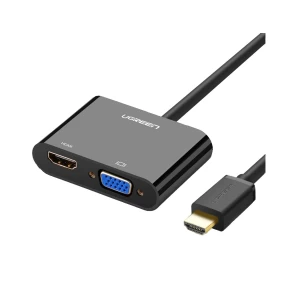 Ugreen HDMI Male to HDMI & VGA Female Black 0.3 Meter HDMI Converter # 40744