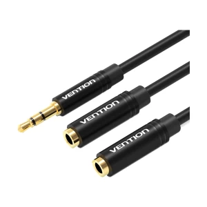 Vention 3.5mm Male to Dual 3.5mm Female, 0.3 Meter, Black Audio Cable
