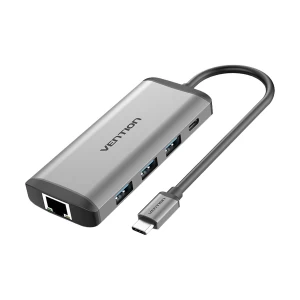 Vention Type-C Male to Tri USB 3.0, HDMI, SD, TF Card, PD & LAN Female, 0.15 Meter, Gray Converter # CNDHB