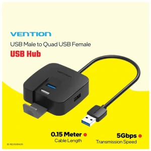 Vention USB Male to Quad USB 3.0 & 2.0 Female Black HUB #CHABB