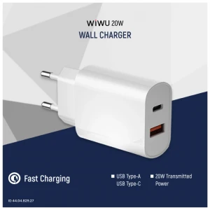 Wiwu 20W USB & USB-C White Wall Charger #Wi-U002