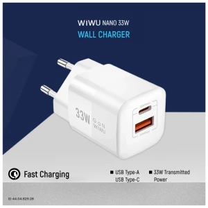 Wiwu Nano GaN 33W USB & USB-C White Wall Charger #Wi-U008
