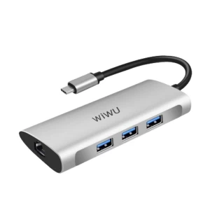 WIWU Type-C Male to Tri USB, SD, TF & LAN Female Gray Silver Converter # 631STR (Alpha)